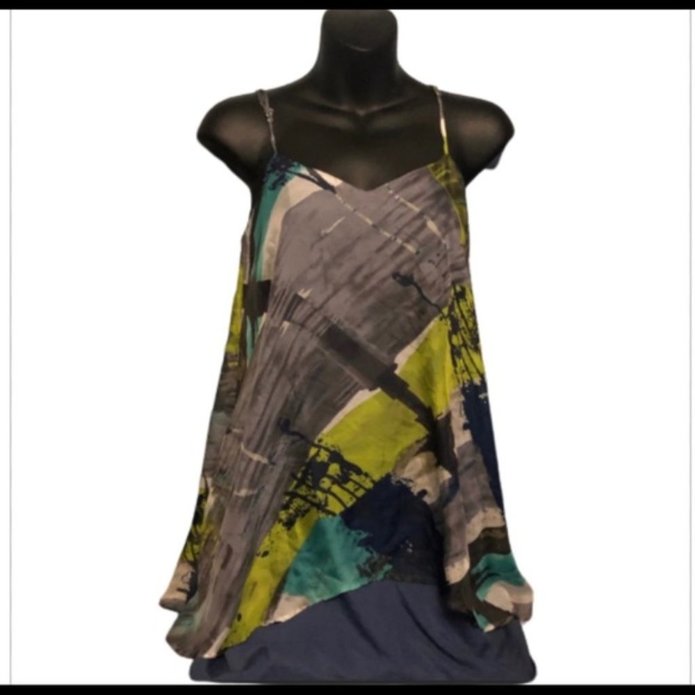 NWT Glam 100% silk geo print Dress Size Small